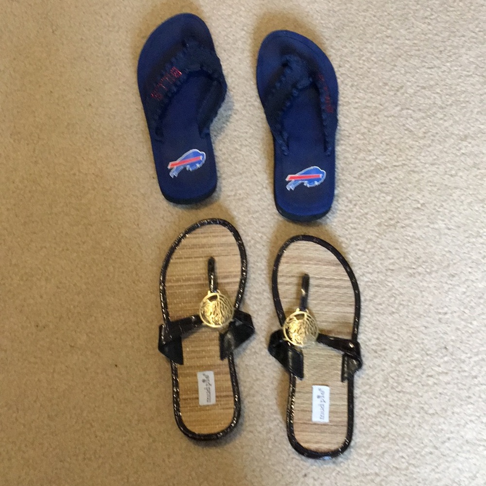 2 pair women’s 6-1/2 sandals.  Buffalo bills